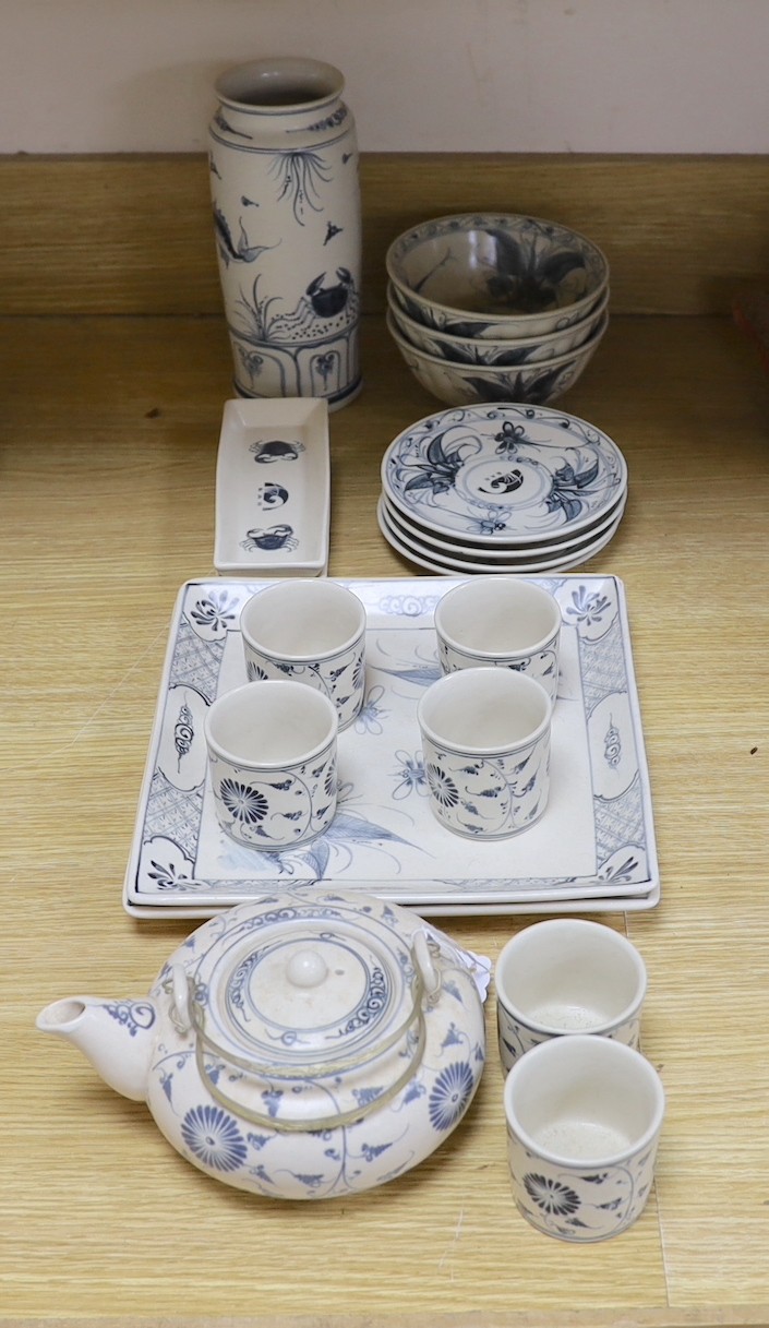 A blue and white tea set